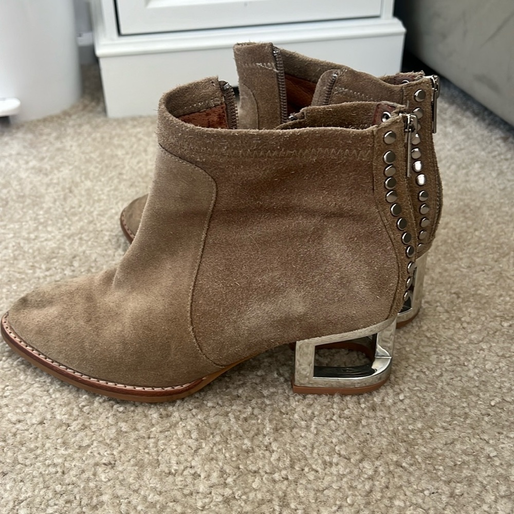 Jeffrey Campbell beige and silver booties